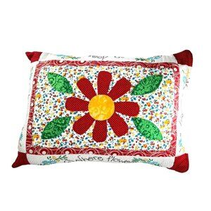 Vtg Handmade Floral Embroidery Pillow Cover Stuffed Finished Flowers Bloom Hope